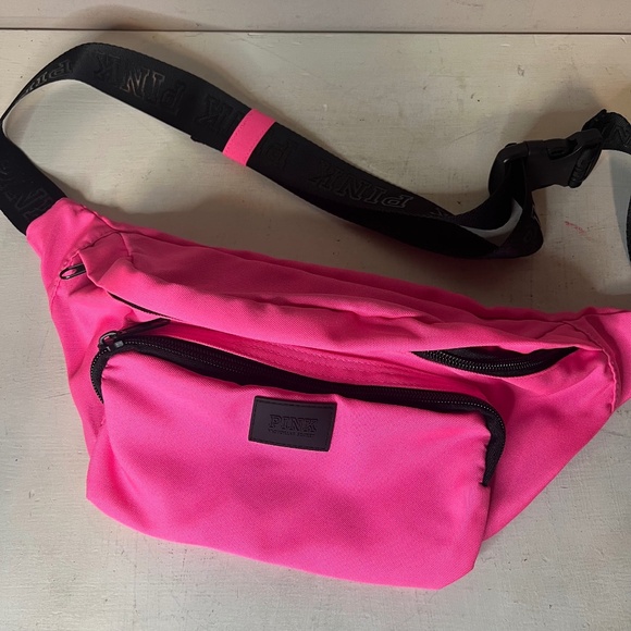 PINK Victorias Secret Pink Black Fanny Pack Belt Bag Athleisure Barbiecore - Picture 1 of 6